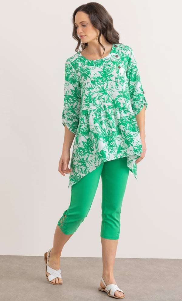 Botanical Printed Dip Hem Tunic Top