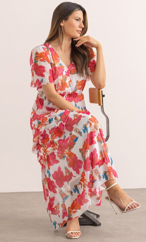Floral Print Short Sleeve Maxi Dress