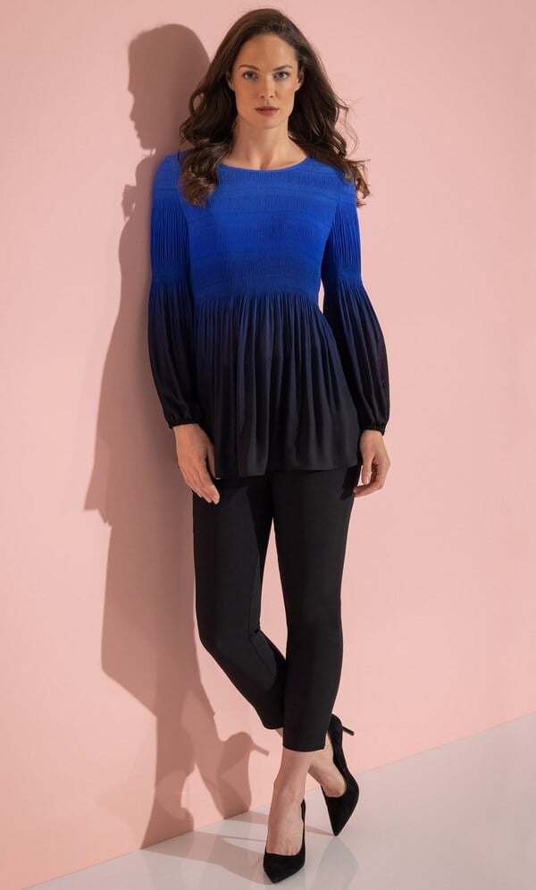 Ombre Pleated Long Sleeve Georgette Top
