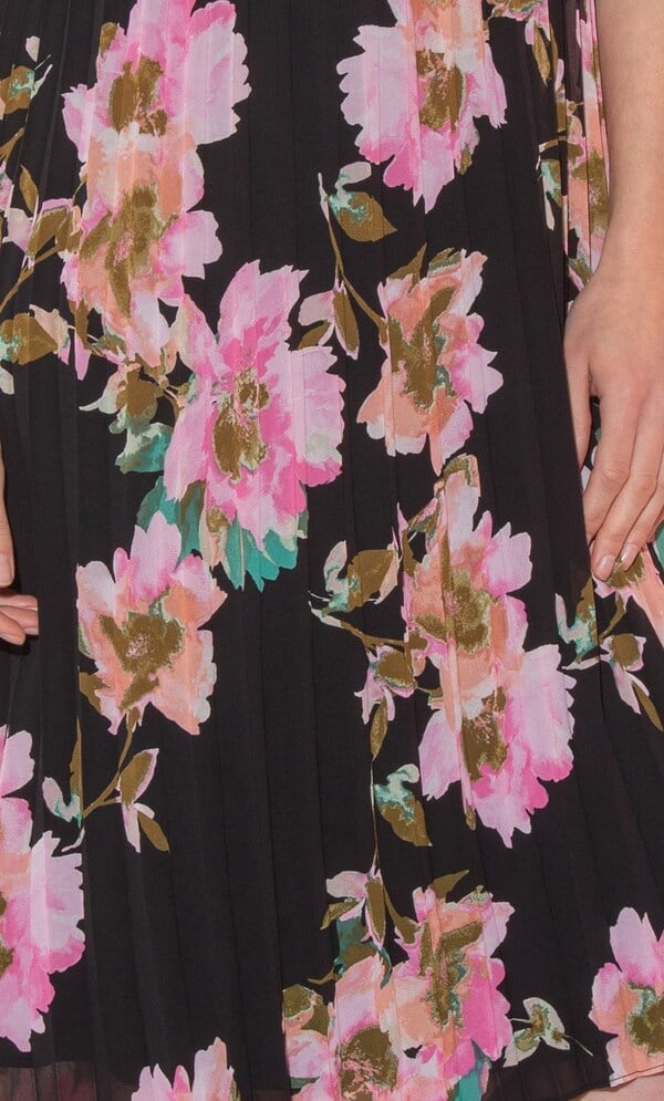 Pleated Floral Print Halter Neck Dress