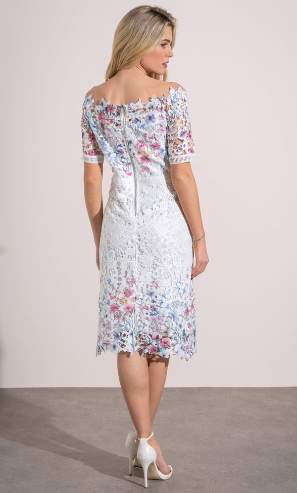 Floral Printed Lace Bardot Dress