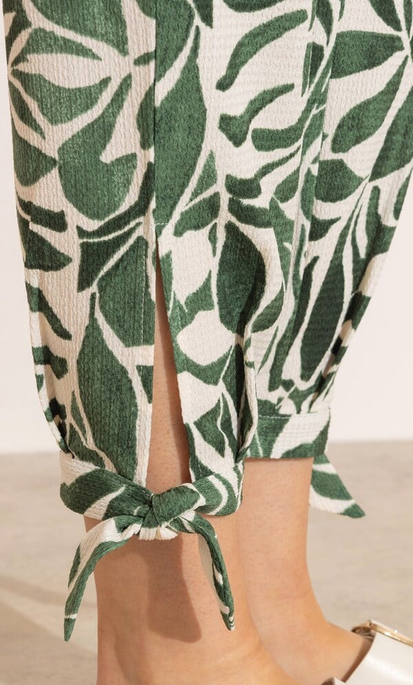 Printed Tie Hem Crop Trousers