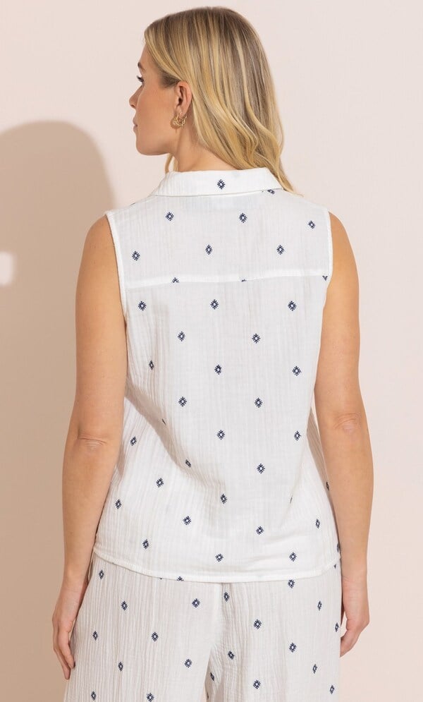 Embroidered Textured Sleeveless Cotton Top