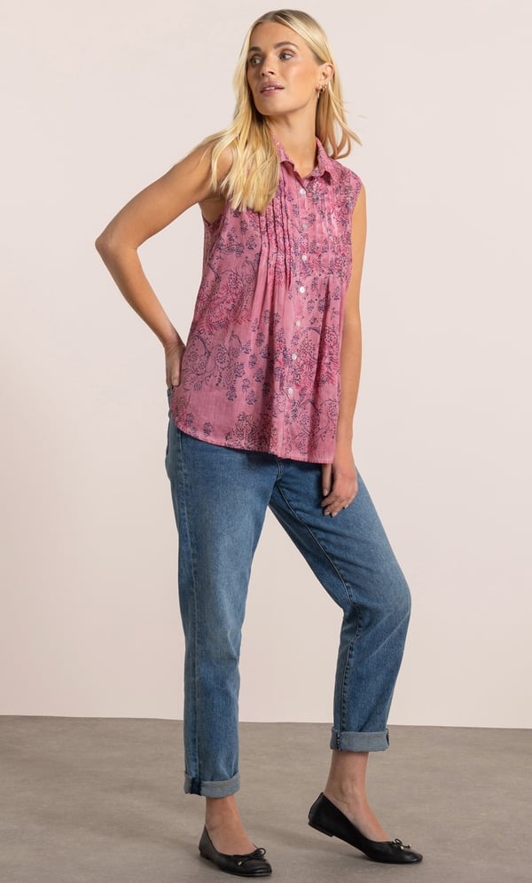 Sleeveless Printed Button Top
