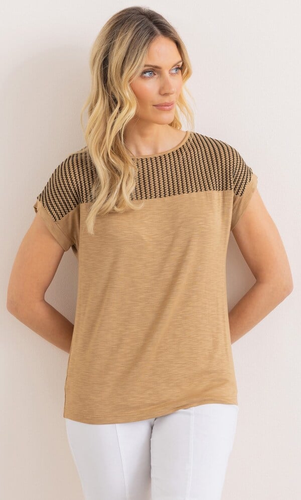 Crochet Knit Panel Jersey Top