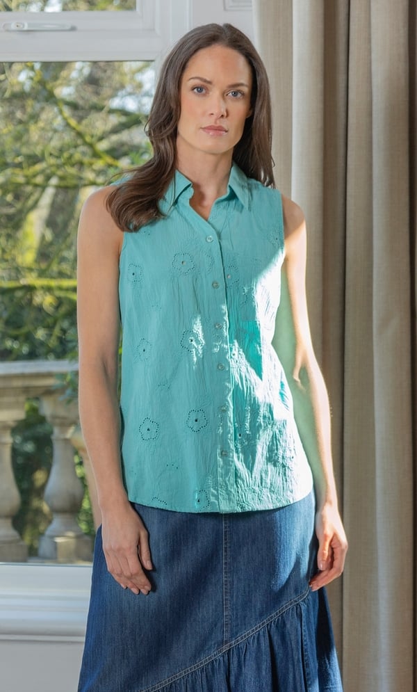 Sleeveless Embroidered Cotton Blouse
