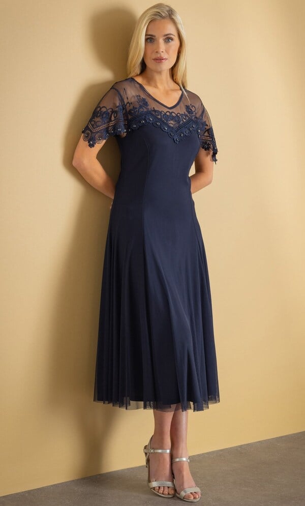 Anna Rose Mesh and Embellished Lace Midi Dress