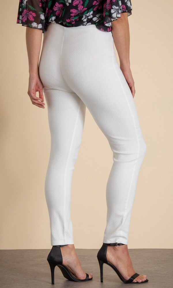 Textured Pull On Slim Leg Trousers