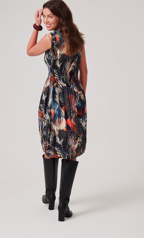 Pleated Abstract Print Dress