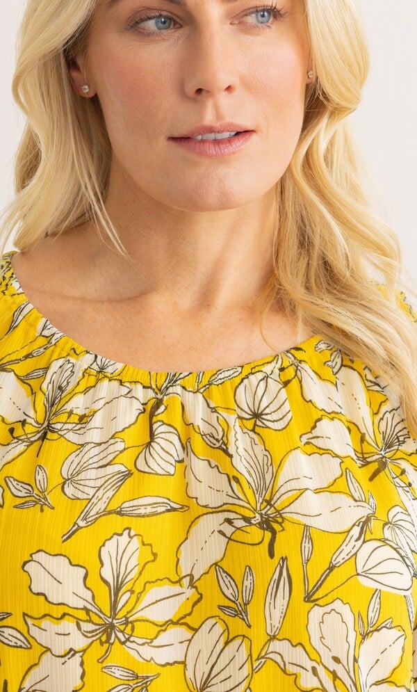 Smocked Hem Floral Print Top