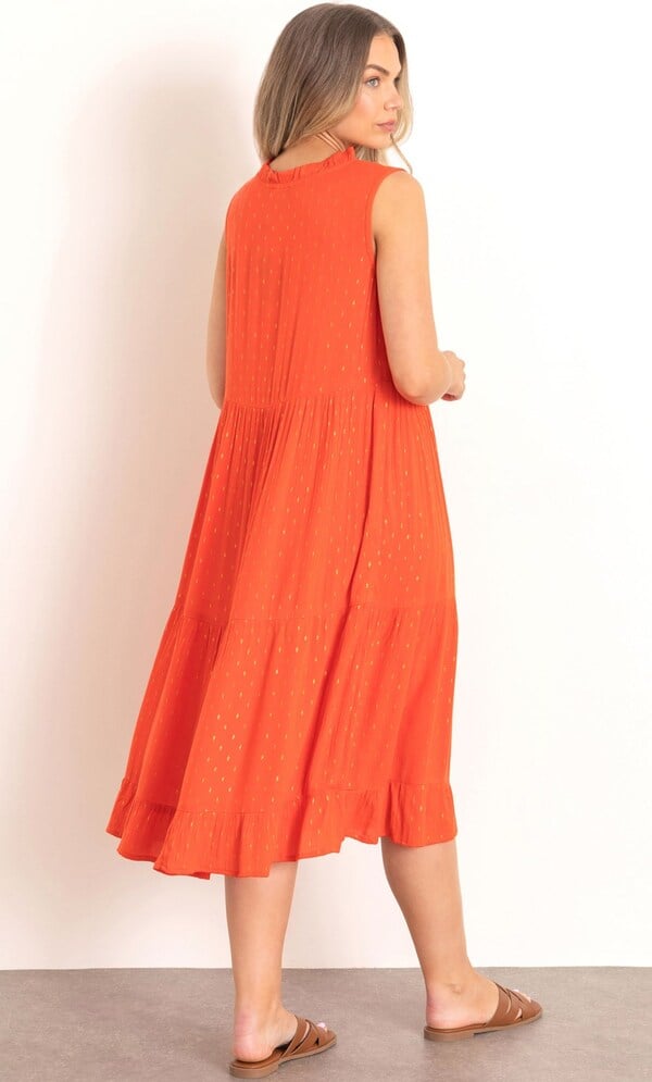 Sleeveless Crinkle Metallic Midi Dress