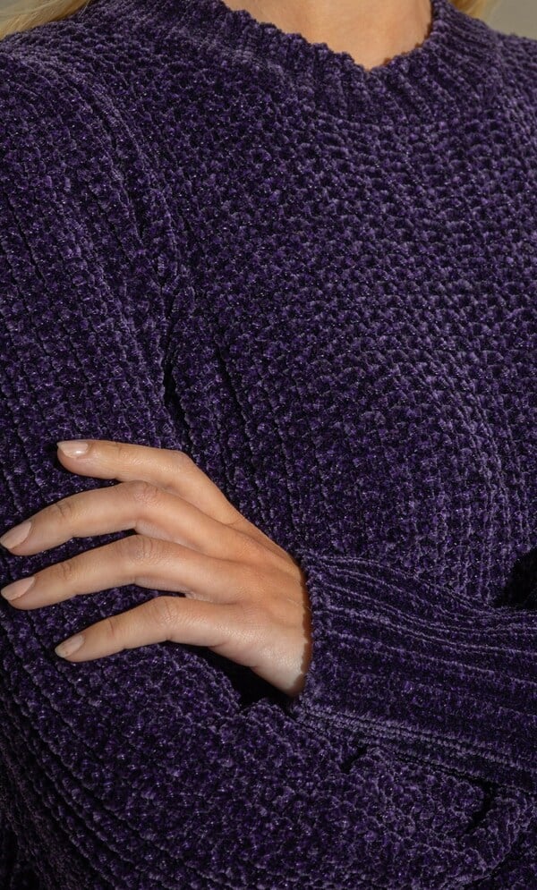 Blouson Sleeve Chenille Knitted Top