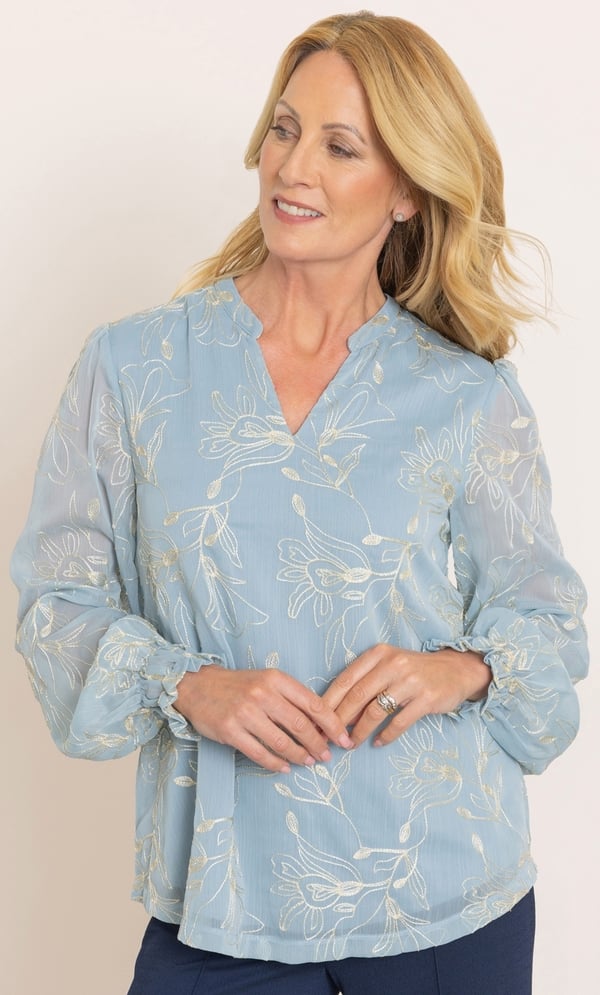 Anna Rose Shimmer Embroidered Top