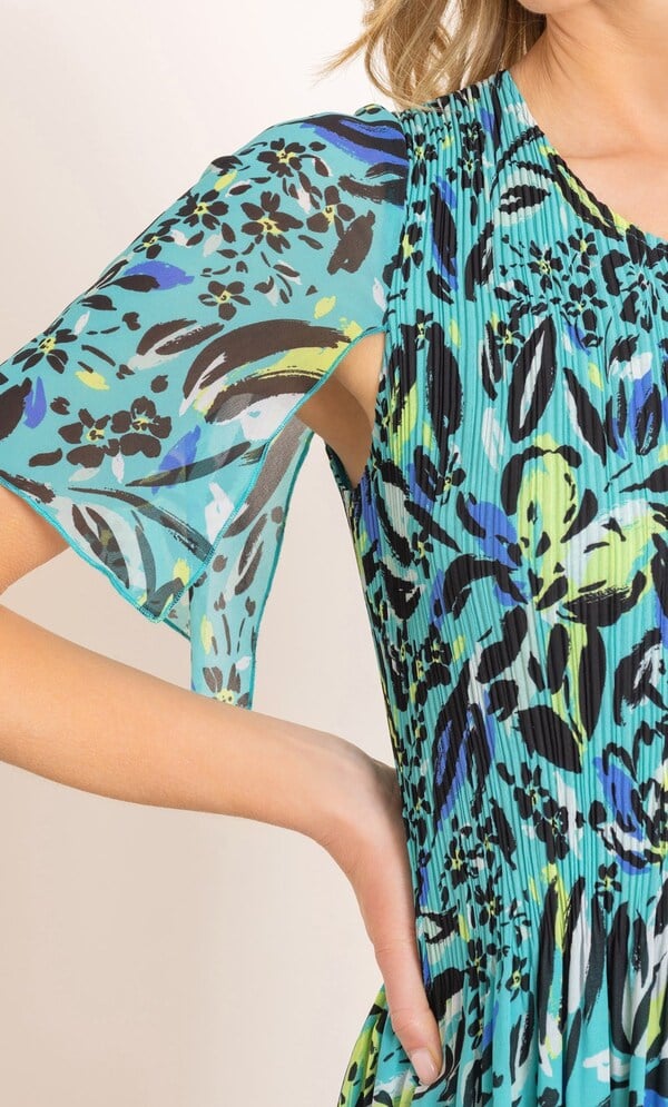 Floral Print Pleated Dress