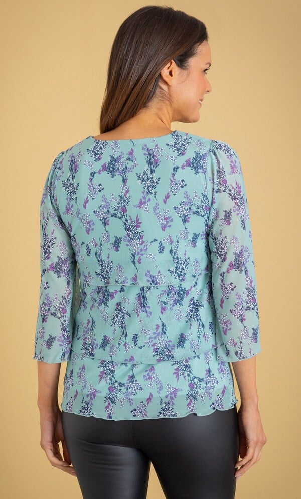 Floral Print Layered Mesh Top