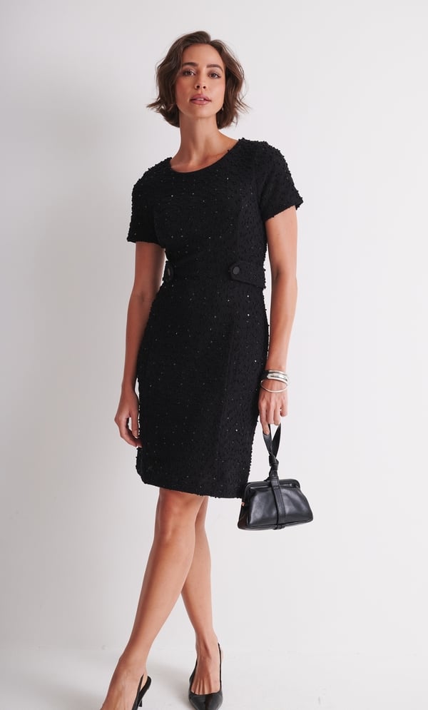 Embellished Boucle Shift Dress