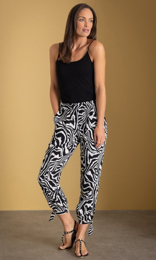 Zebra Print Tie Hem Cropped Trousers