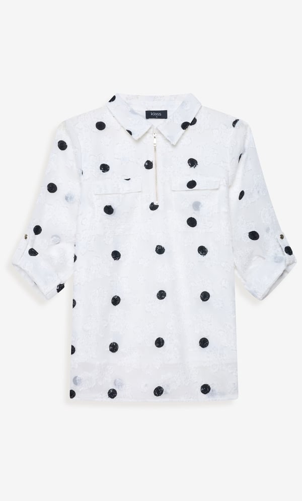 Embroidered Polka Dot Blouse