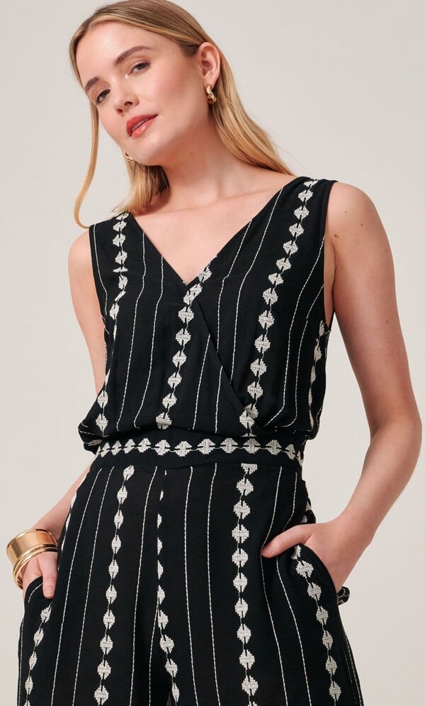 Embroidered Sleeveless Wide Leg Jumpsuit