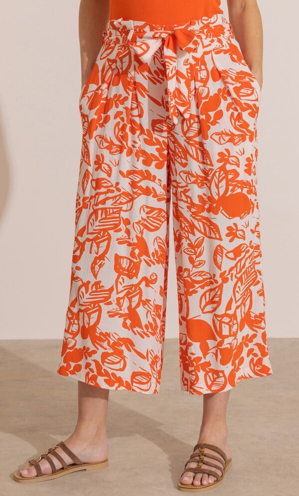 Botanical Print Cropped Wide Leg Trousers