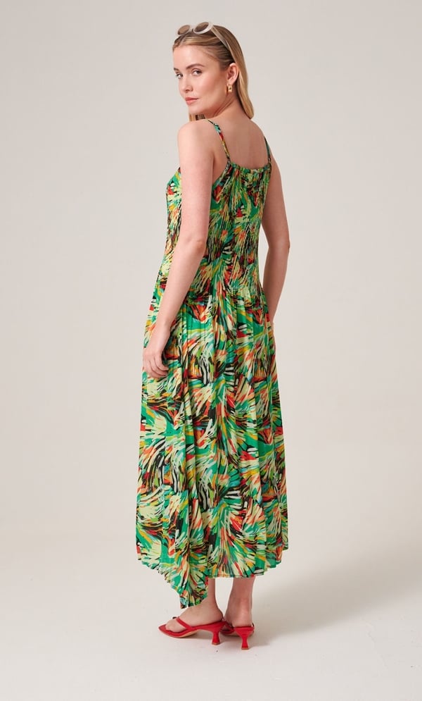Printed Strappy Pleated Midaxi Dress