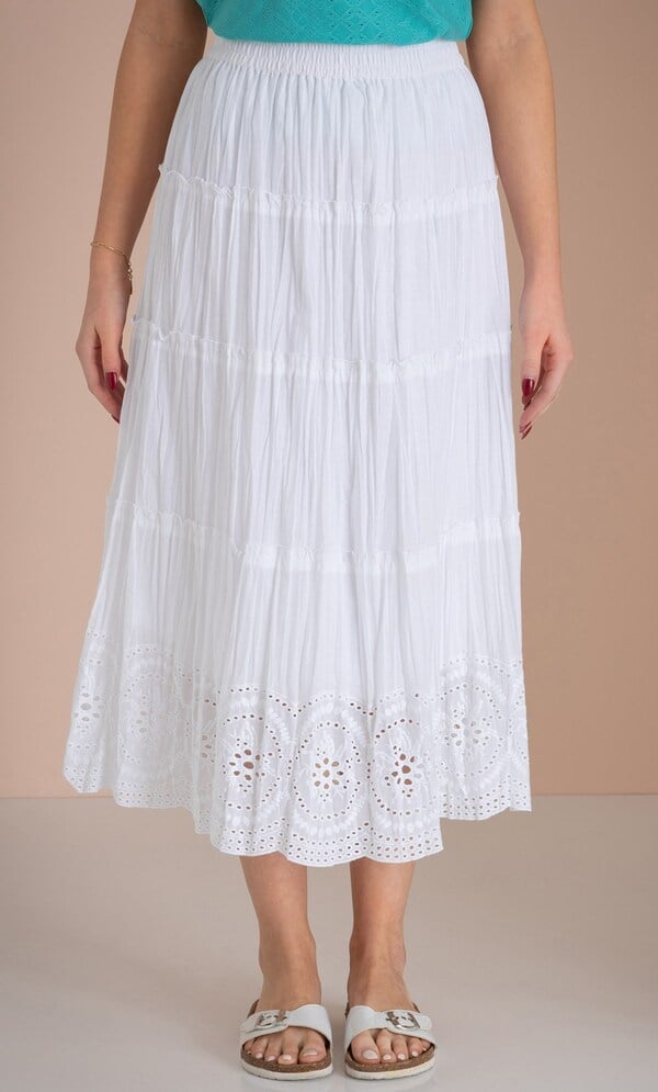 Embroidered Boho Cotton Midi Skirt