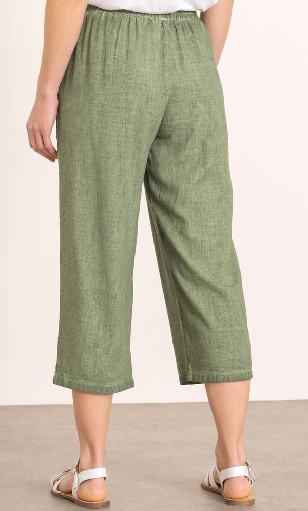 Wide Leg Linen Blend Cropped Trousers
