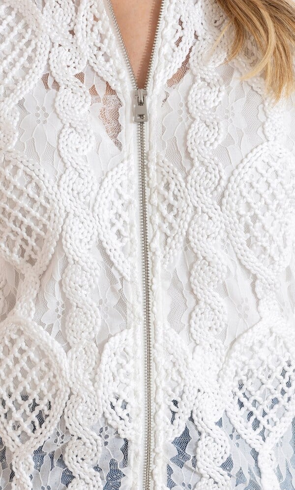 Embroidered Lace Bomber Jacket