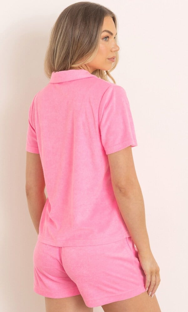 Short Sleeve Towelling Button Top