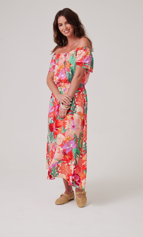 Floral Printed Midaxi Bardot Dress