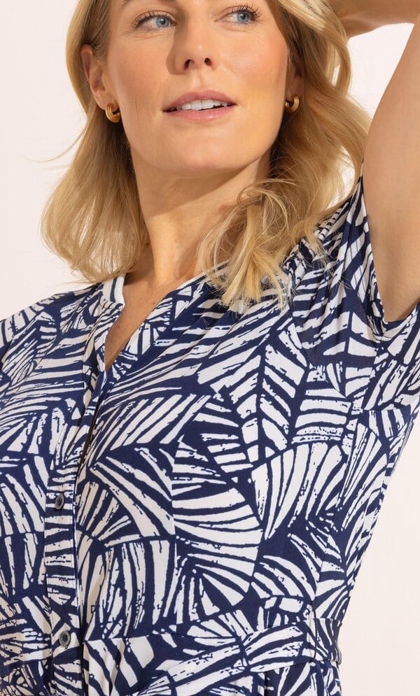 Anna Rose Printed Button Down Jersey Dress