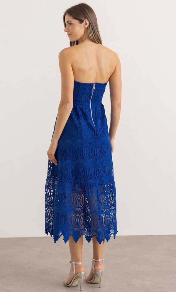 Bandeau Crochet Lace Maxi Dress in Blue | Klass
