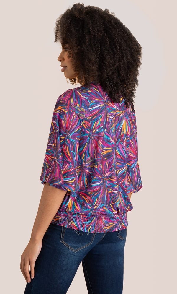 Printed Wrap Smocked Hem Top