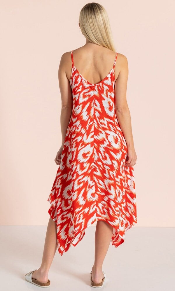 Printed Dipped Hem Strappy Dress