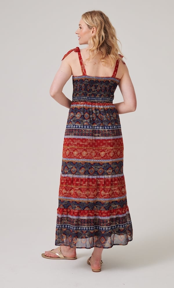 Smocked Shimmer Print Maxi Dress