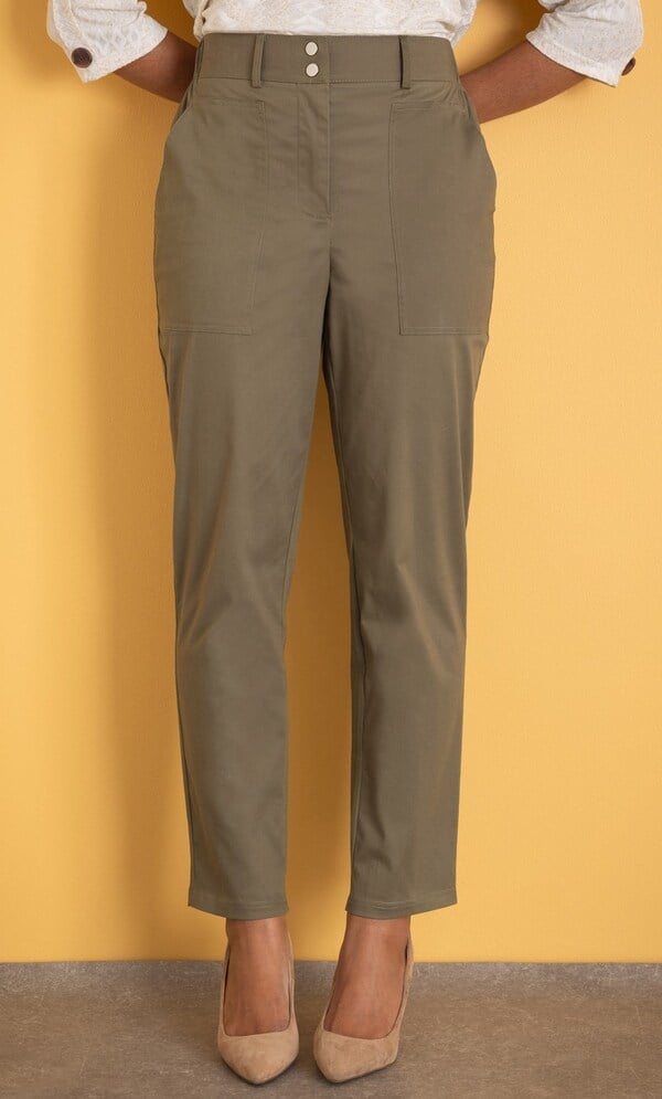 Cotton Blend Slim Leg Trousers