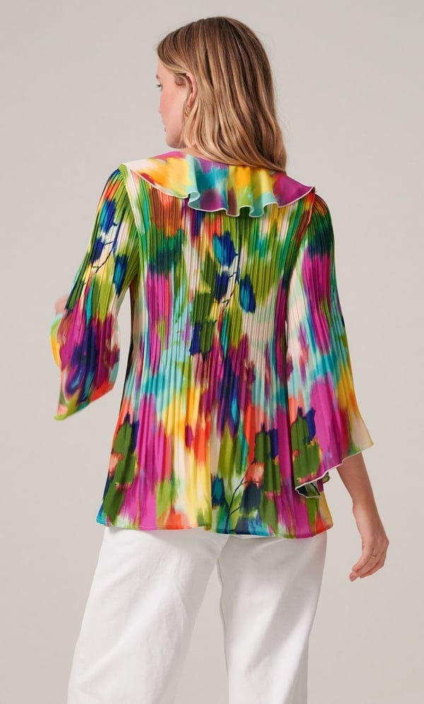 Abstract Print Pleated Ruffle Top