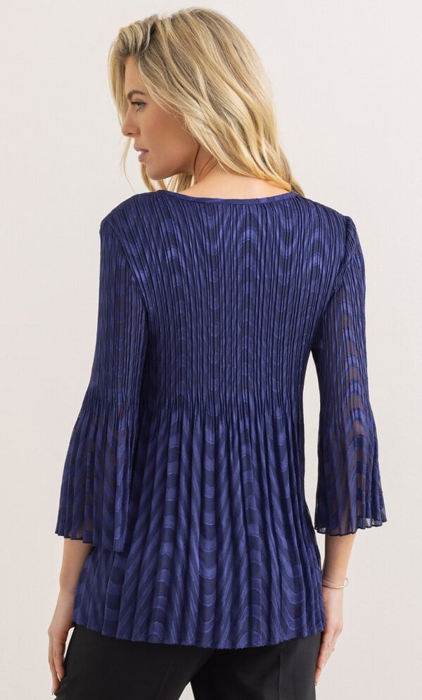 Pleated Flare Bell Sleeve Top