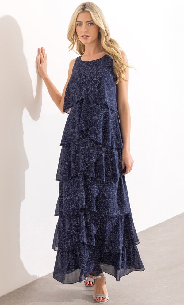 Sleeveless Glitter Layered Maxi Dress