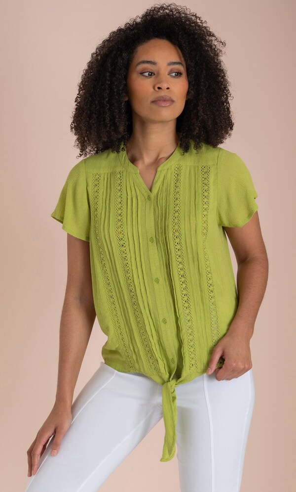 Green Rose Tie Front Blouse main image 0