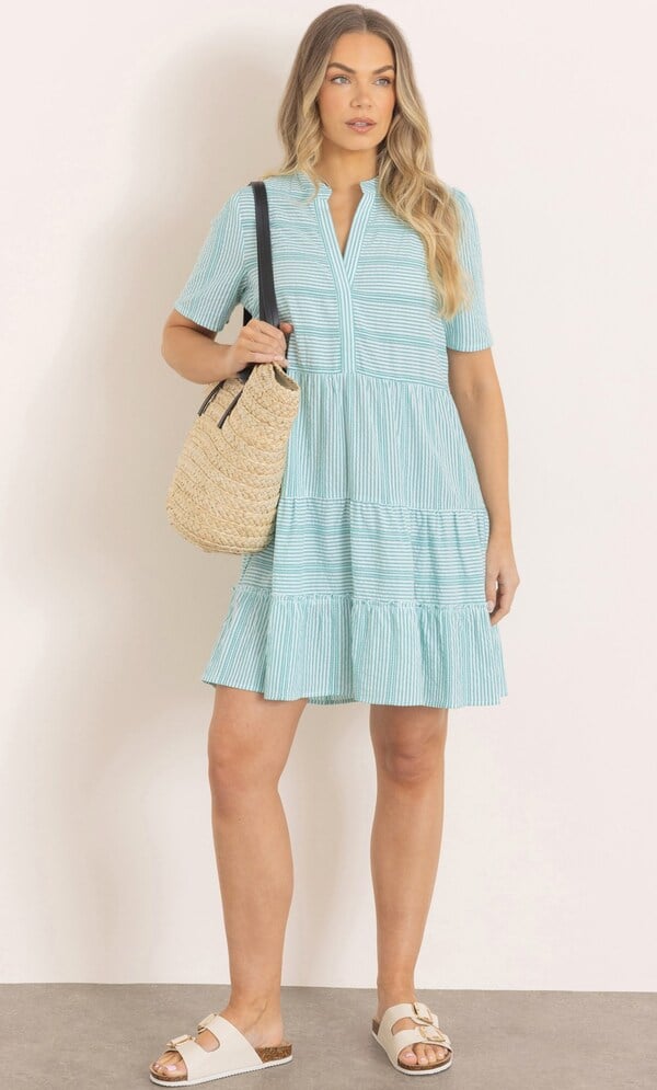 Cotton Seersucker Striped Tunic Dress