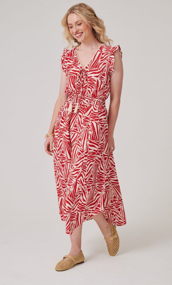 Printed Smocked Waist Midaxi Dress