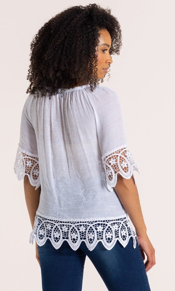 Crochet Trim And Embroidered Top