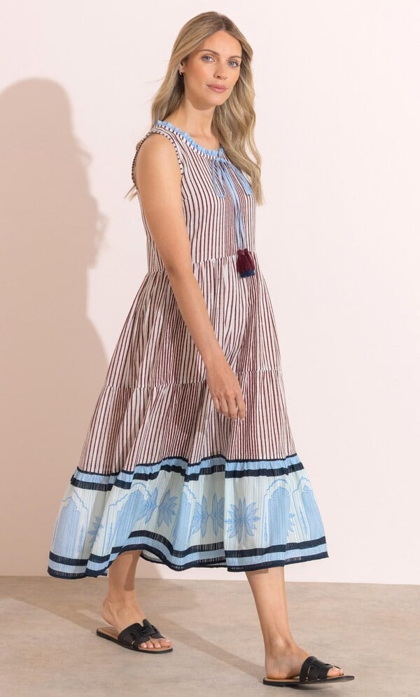 Striped Layered Cotton Midaxi Dress