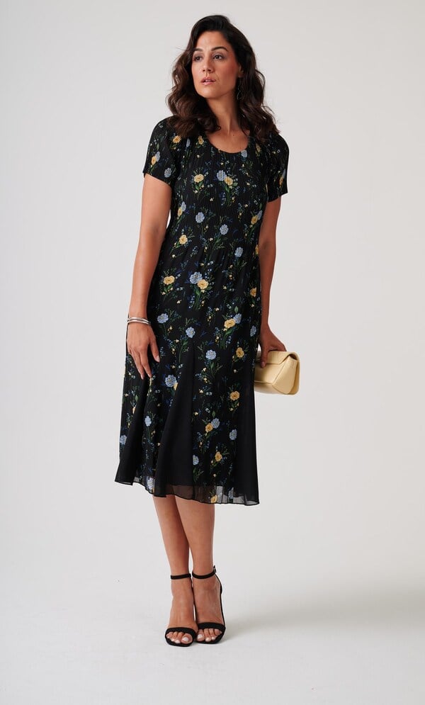 Anna Rose Garden Print Pleated Midi Dress