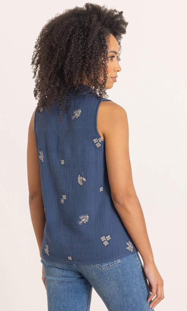 Embroidered Sleeveless Cotton Top