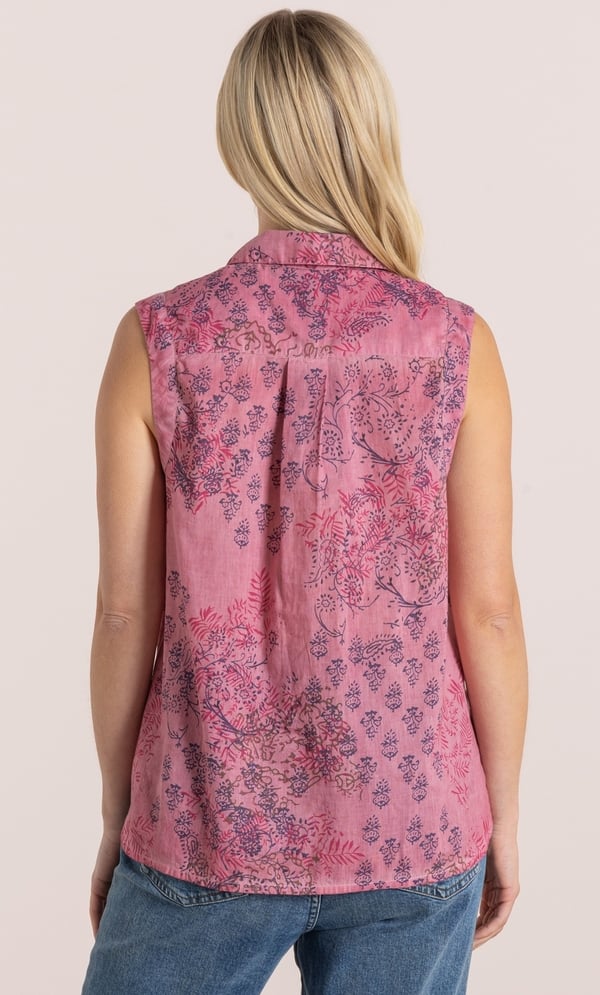 Sleeveless Printed Button Top