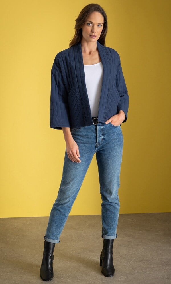 Quilted Cotton Open Front Jacket