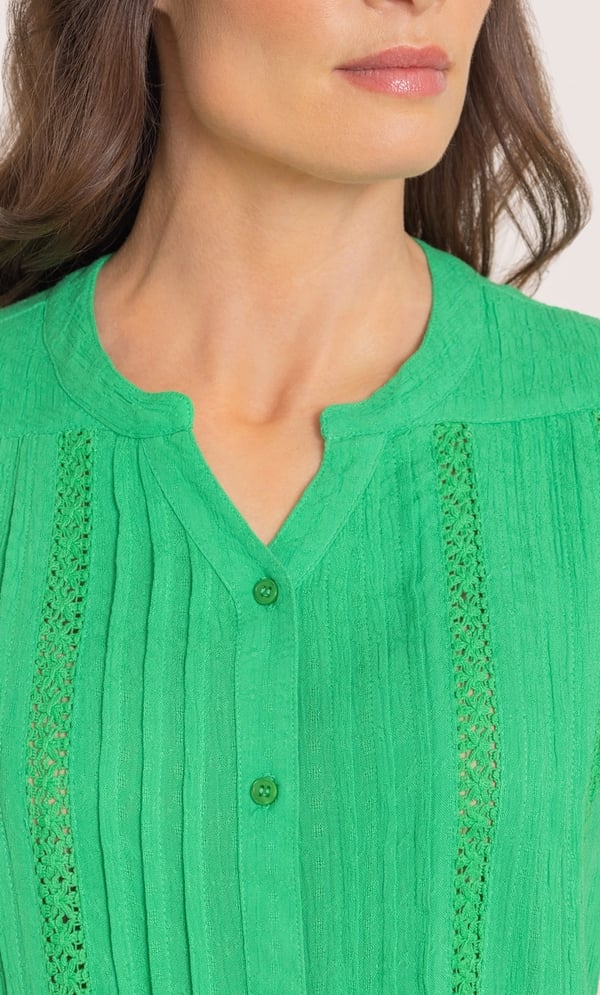 Tie Front Short Sleeve Blouse in Green | Klass