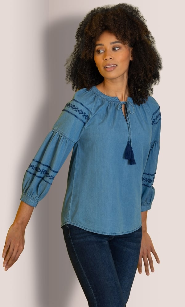 Boho Embroidered Raglan Sleeve Top